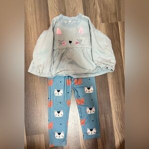3T Adorable Cat-Themed Toddler Outfit with Leggings and Long Sleeve Shirt